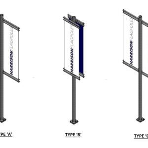 An illustration of the three types of ground-mounted banner pole available