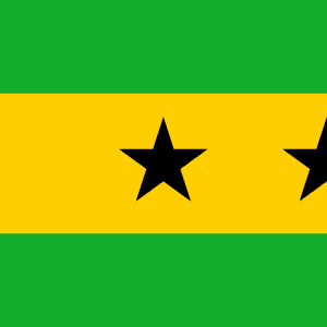 the flag of Sao Tome & Principe is green, yellow and red and contains two stars