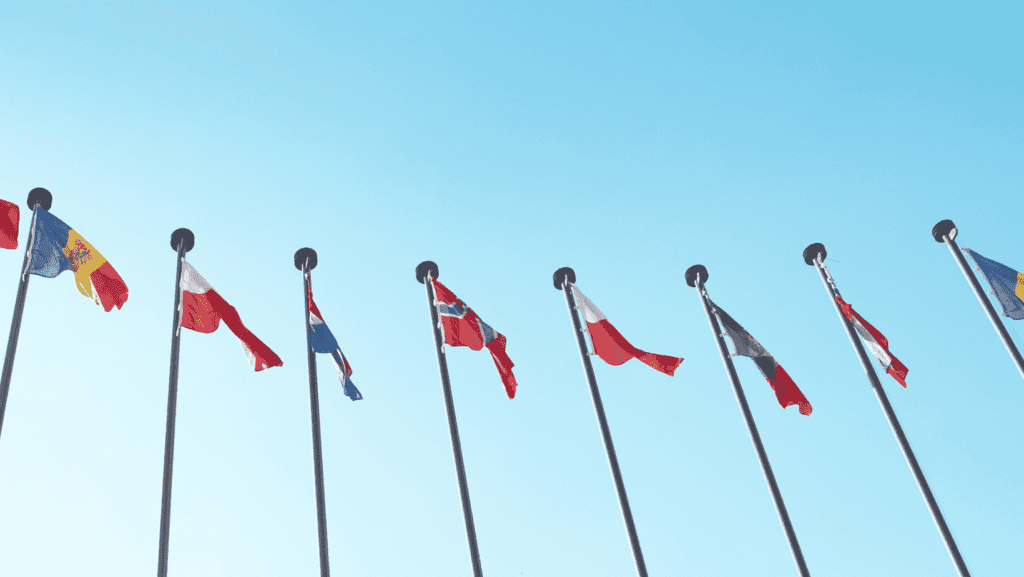 Flags displayed on flagpoles