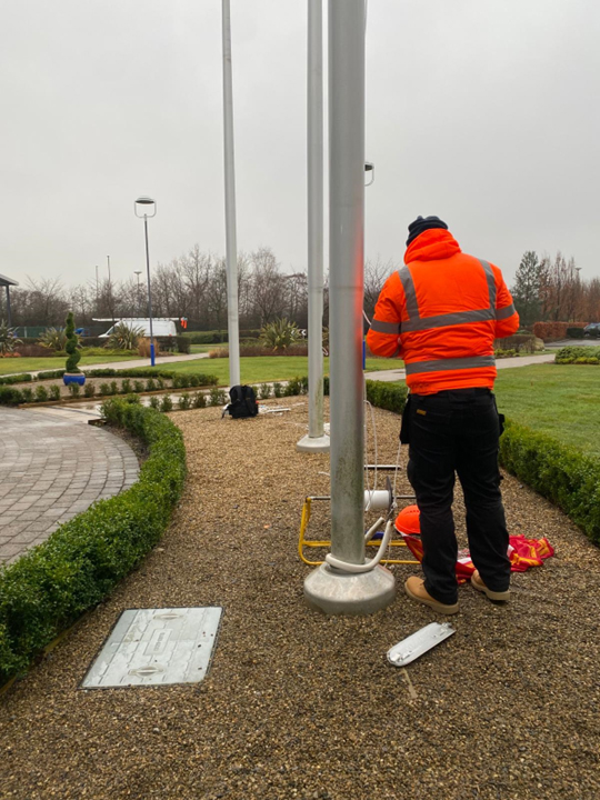 Flagpole undergoing a maintenance service