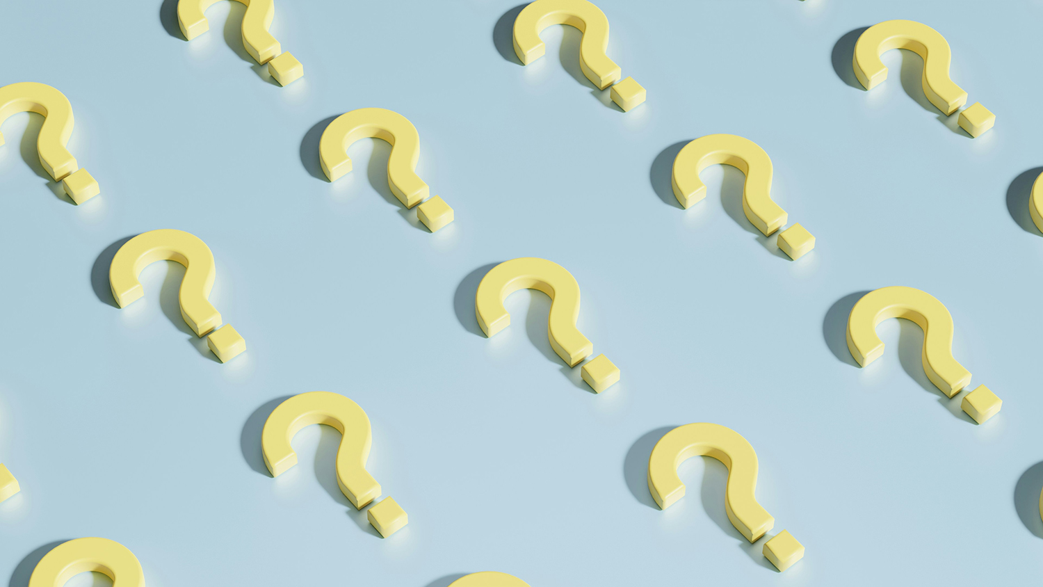 Series of yellow question marks on a light blue background